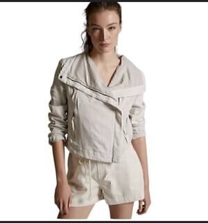 ANTHROPOLOGIE Marrakech Women XL Moto Jacket Cropped Draped Collared Infantry